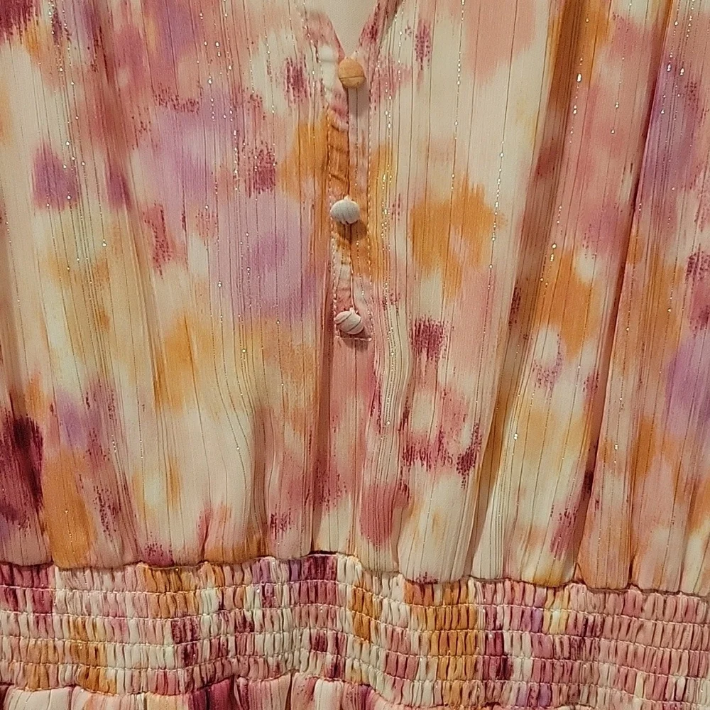 Aqua Pink and Orange Ruffled Tiered Long Sleeve Dress - Picture 6 of 10